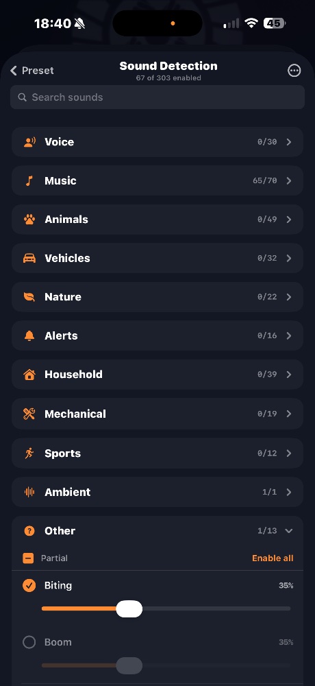 ClutchRec sound detection — 303 classes