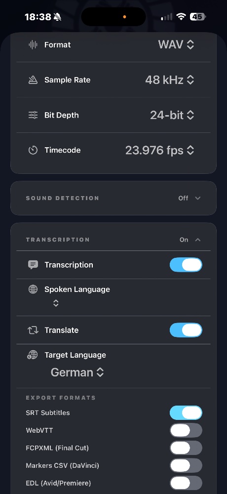 ClutchRec format & export settings